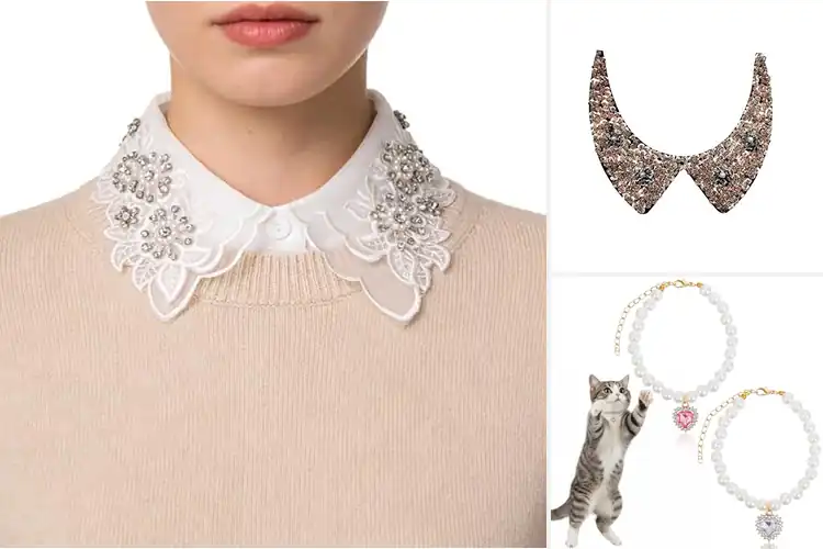 Detailed view of Best Rhinestones Pearl Accented Collars